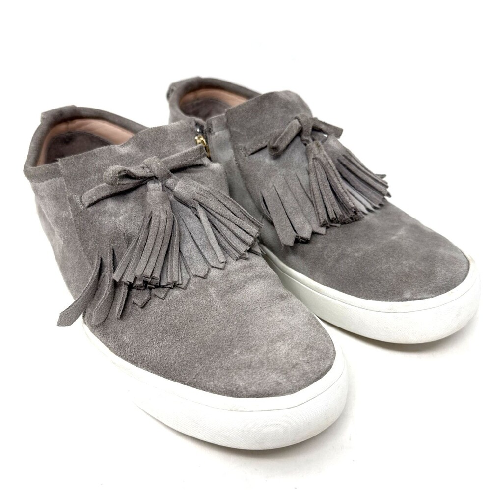 Kate Spade Suede Lenna Sneakers Womens Sz 6 Gray Kiltie Fringe Tassel Side Zip